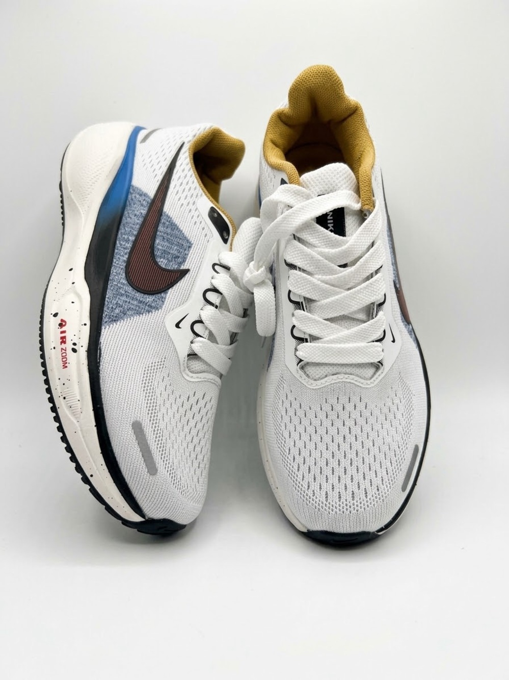 Nike Men’s White Sneakers with Brown Swoosh and Mustard Lining